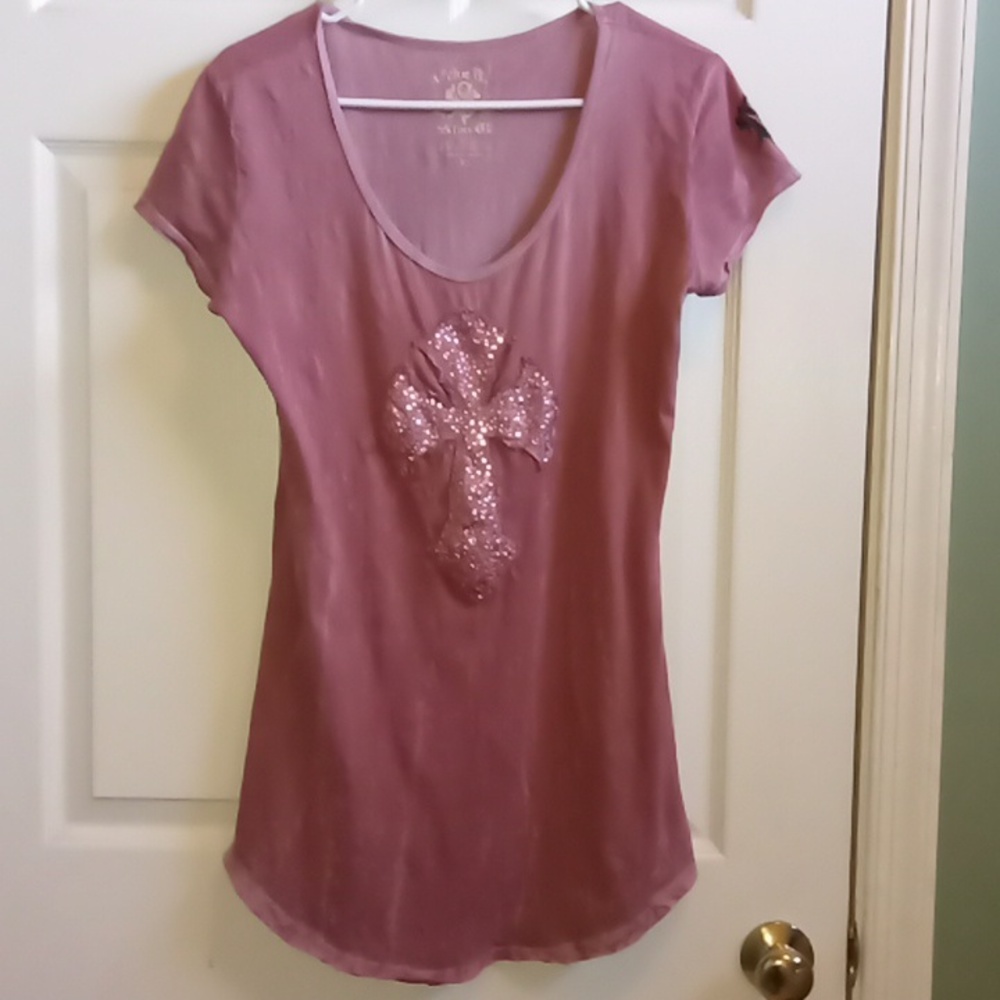 Y2K Distressed Pink Shirt With Rhinestones, Size XL - Picture 2 of 5